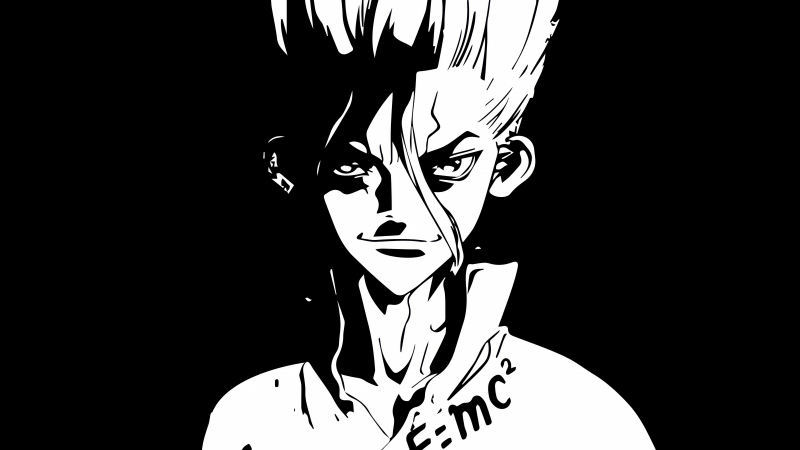 Senku Ishigami, AMOLED, Illustration, Black and White, Dr. Stone