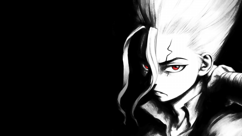 Senku Ishigami, Black background, 5K, 8K, Dr. Stone, AMOLED