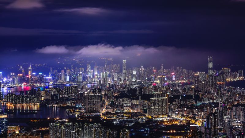 Cityscape, Hong Kong, Night, City lights, Skyline, Wallpaper