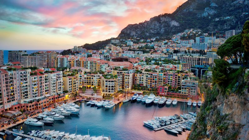 Monte Carlo, Monaco, Yacht, Harbor, Boats, Clouds, Sky view, Waterfront, 5K, 8K, Wallpaper