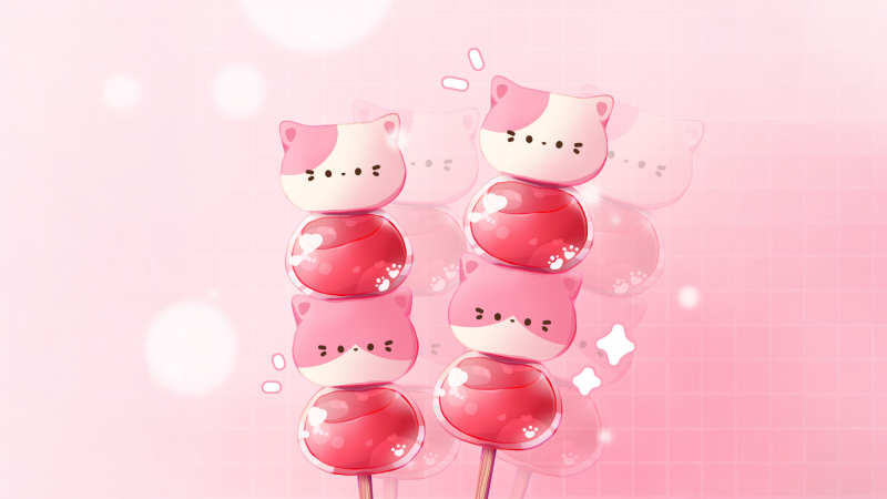 Kawaii, Candy, Pink aesthetic, Pink background, Japanese tradition, Dessert, Adorable, Illustration, 5K