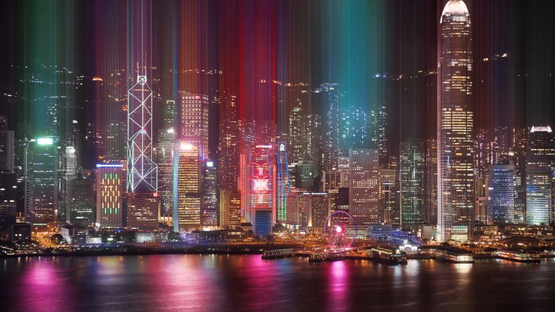 Hong Kong, 8K, Cityscape, Kowloon, Modern architecture, Nightlife, Ferris wheel, Lights, River, Reflection, 5K, Wallpaper
