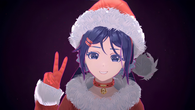 Mita (MiSide), Santa Claus, Dark background, Dark purple, Anime girl, Santa Claus Hat, Mita, MiSide, Video Game, Wallpaper