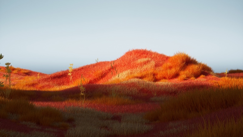 Orange aesthetic, Landscape, Surreal, Autumn Scenery, Red Grass, Minimalist, Dreamlike, Horizon, Ethereal, Moonrise, Serene, Wilderness, 5K