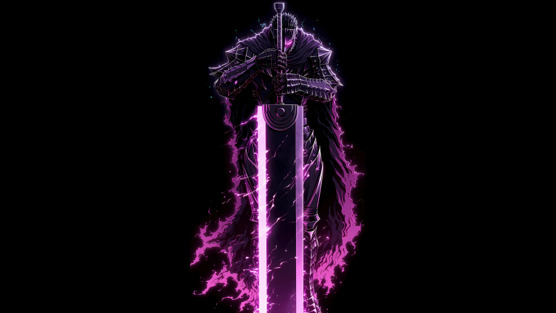 Guts, Neon, Iconic, Berserker Armor, 5K, Black background, AMOLED, Neon art