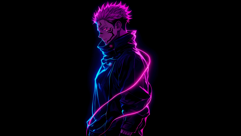 Sukuna x Gojo, AMOLED, Pink, 5K, Black background, Jujutsu Kaisen, Sukuna, Satoru Gojo