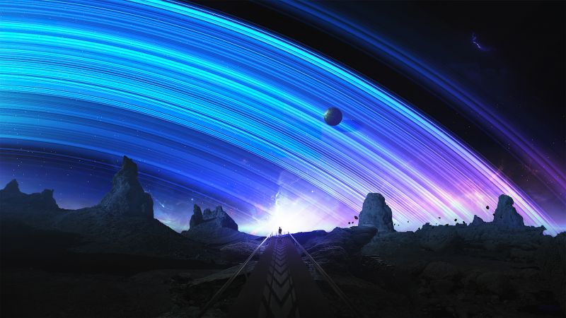 Trails, Planets, Surreal, Space, Blue, Wallpaper