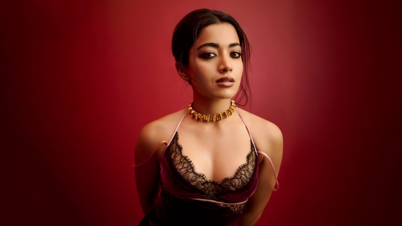 Rashmika Mandanna, Grazia India, 5K, Red background, Indian actress, Wallpaper