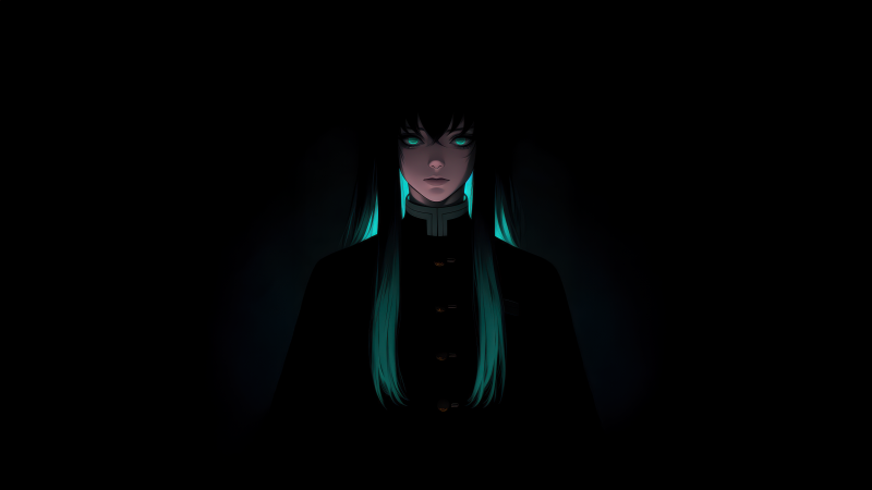 Muichiro Tokito, Dark aesthetic, 5K, Black background, Demon Slayer: Kimetsu no Yaiba