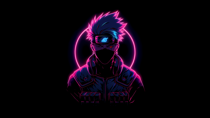 Kakashi Hatake, Pink aesthetic, Sharingan, AMOLED, Black background, 5K, Neon glow, Neon pink, Naruto