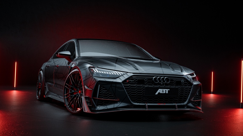 ABT RS7-R, Ultrawide, 5K, Audi RS 7, Dark aesthetic, Dark background, Neon Lights