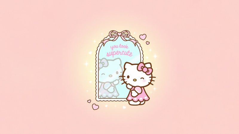 Hello Kitty, Supercute, Pastel background, 5K, Mirror