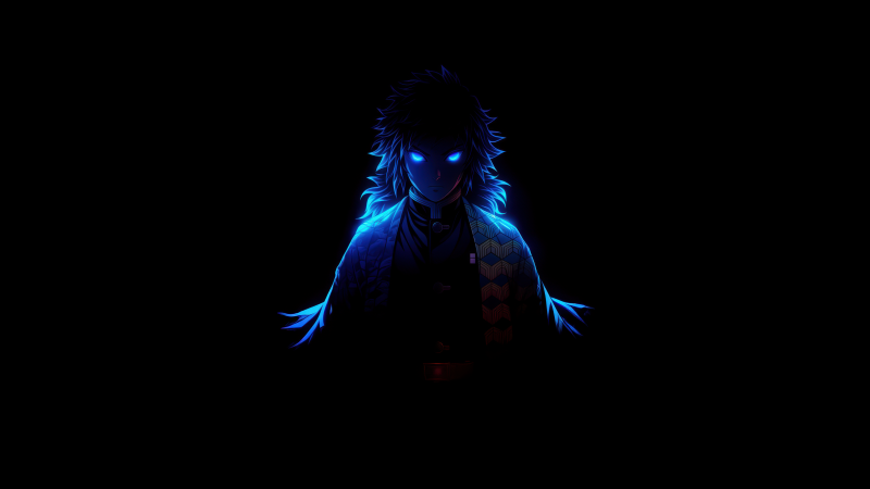 Giyu Tomioka, AMOLED, Black background, Demon Slayer: Kimetsu no Yaiba