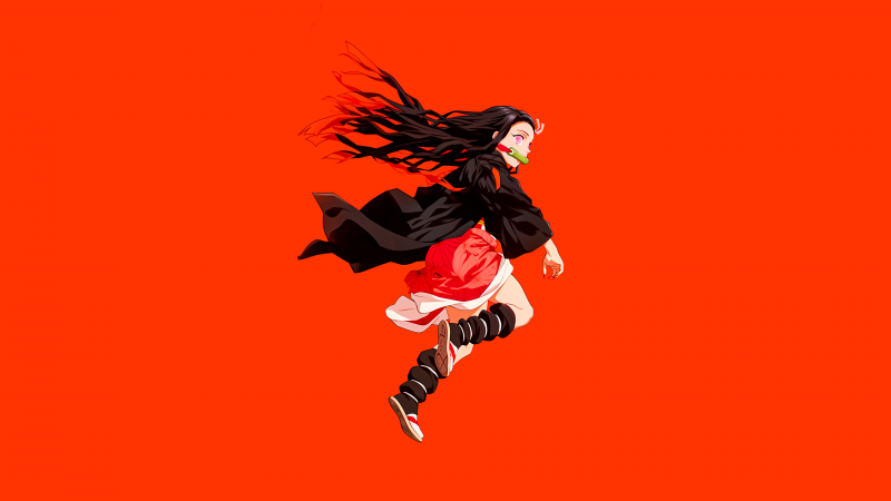 Nezuko Kamado, Orange aesthetic, Demon Slayer: Kimetsu no Yaiba, Orange background