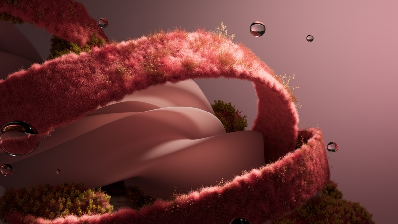 Furry, Pink abstract, Twisted, Glass, 3D Render, Wallpaper