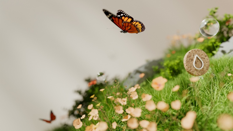 Monarch butterfly, Macro, Landscape, Ethereal, Water droplets, Grass