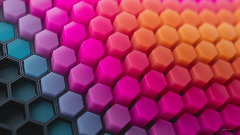 Hexagons, Patterns, Colorful background, Colorful blocks, Black blocks, Geometric, 3D background, Wallpaper