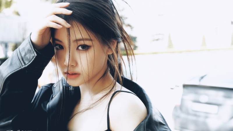 Yihyun (Baby DONT Cry), F Girl, 5K, Asian Girl, Leather jacket, Portrait, Fashion, Wallpaper
