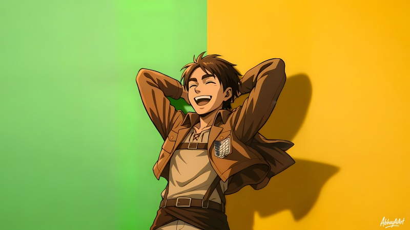 Eren Yeager, Laughing, Attack on Titan, Happy, 5K, 8K, Minimal art