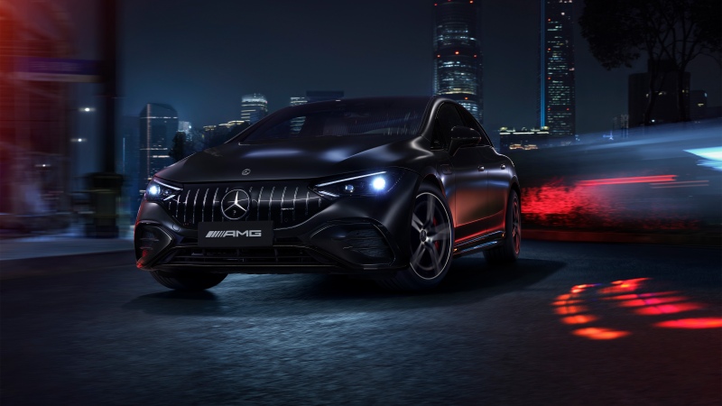 Mercedes-AMG EQE 53 4MATIC, 2025, Mercedes-Benz AMG, Electric cars, Black cars, Night city