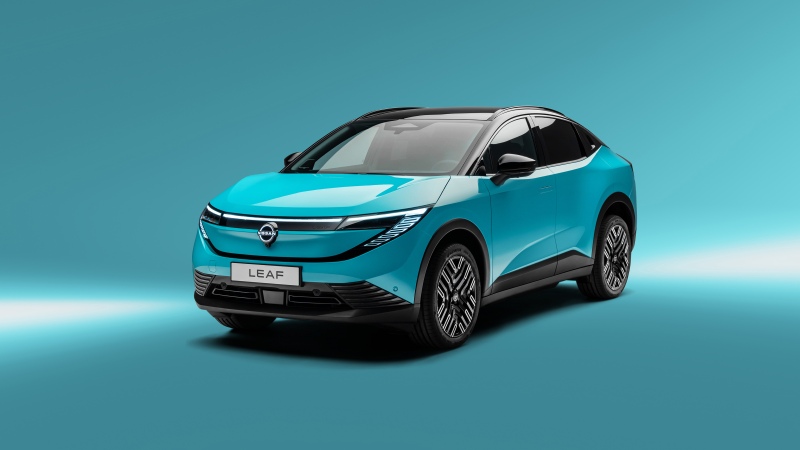 Nissan Leaf, 2025, Electric cars, Crossover SUV, Turquoise background