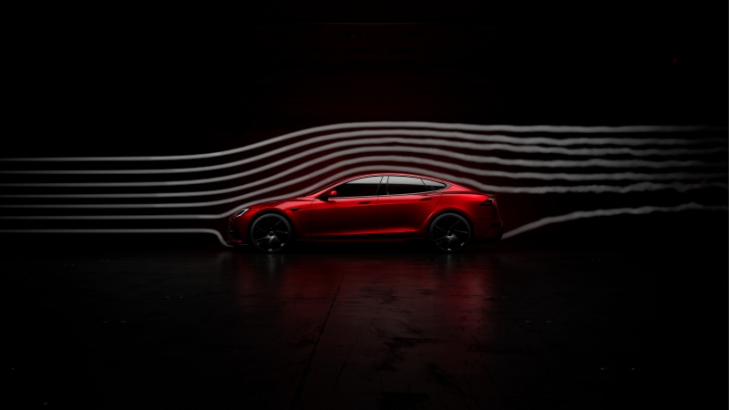 Tesla Model S Plaid, 2025, Dark background, Red cars, Tesla Model S