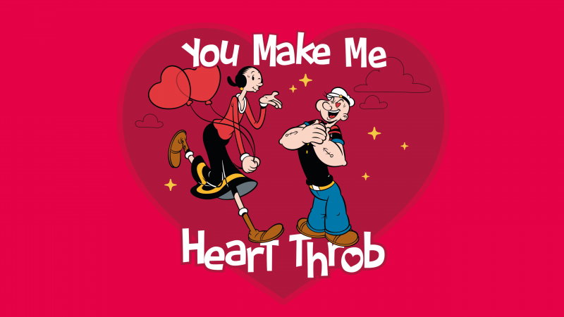 Olive Oyl, Popeye, Love couple, Valentine's Day, Heart shape, Cartoon, Red background, Red aesthetic, Red heart, 5K, Proposal, Wallpaper