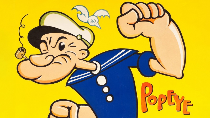 Popeye the Sailor Man, Cartoon, Yellow background, Funny, 5K, Wallpaper