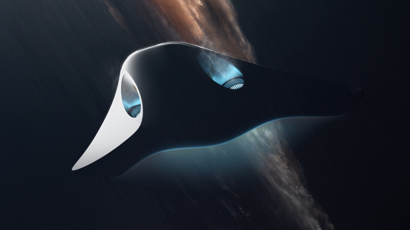 Futuristic, Spaceship, Concept Art, Dark background, Deep space, Space exploration, 5K, Wallpaper