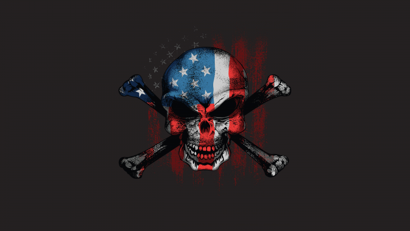 Skull, American flag, Bones, USA Flag, 5K, Dark background, Wallpaper
