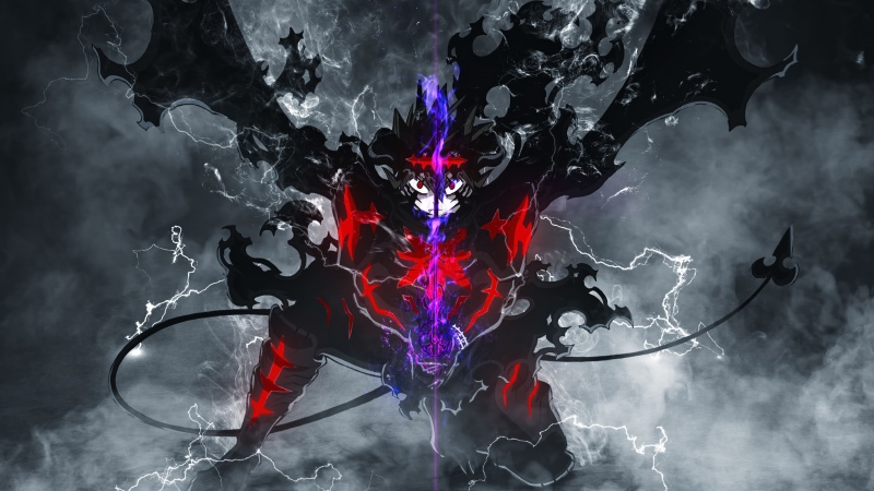 Black Asta, Black Clover, Season 2, Devil, Demonic, Lightning, Dark background, 5K, Wallpaper