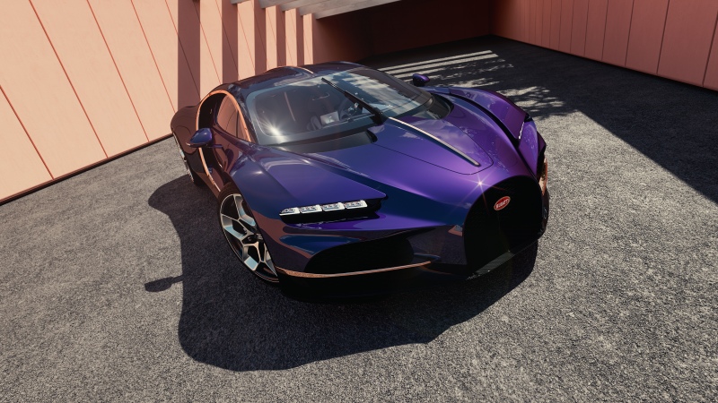 Bugatti Tourbillon, Hypercar, Purple car, Modern architecture