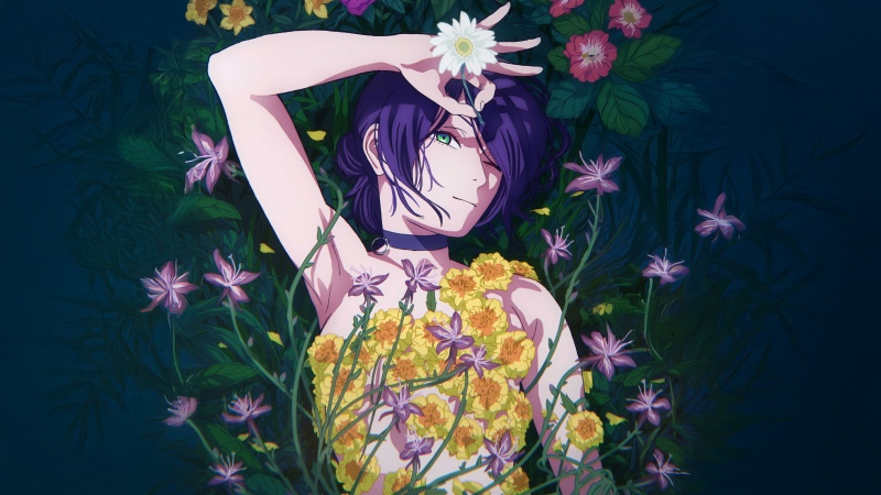 Chainsaw Man - The Movie: Reze Arc, Anime girl, Floral Background, Purple hair, 5K, Wallpaper
