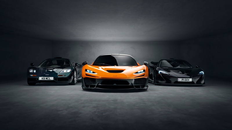 McLaren, Supercars, McLaren F1, McLaren P1, McLaren W1, Dark background, 5K, Wallpaper