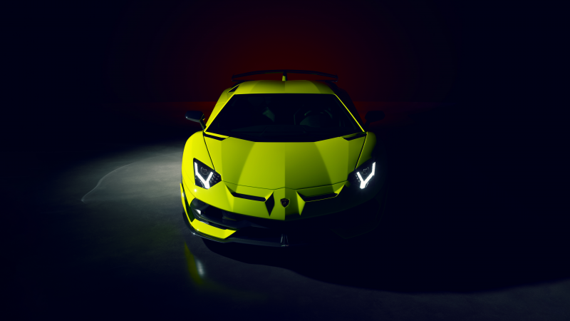 Lamborghini Aventador SVJ, Supercar, Dark background, Green, 5K, Wallpaper