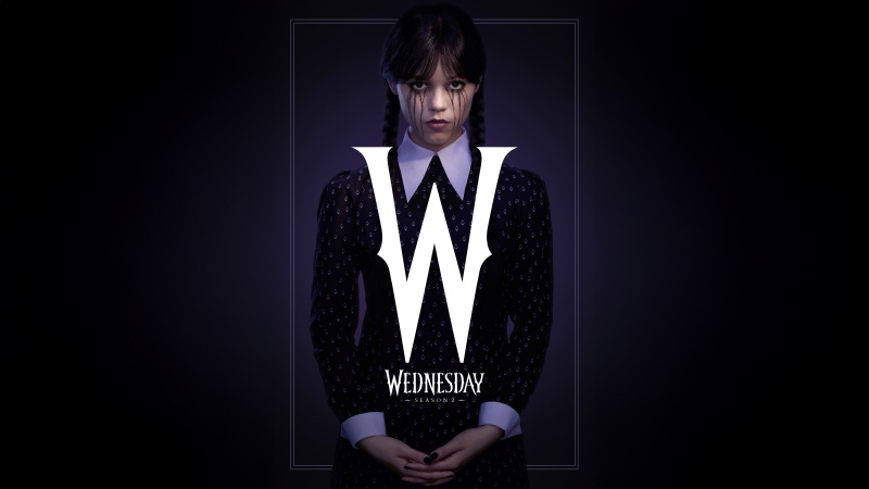 Wednesday Addams, Season 2, 2025 series, Wednesday (Netflix), Jenna Ortega as Wednesday Addams, Dark background, Wallpaper