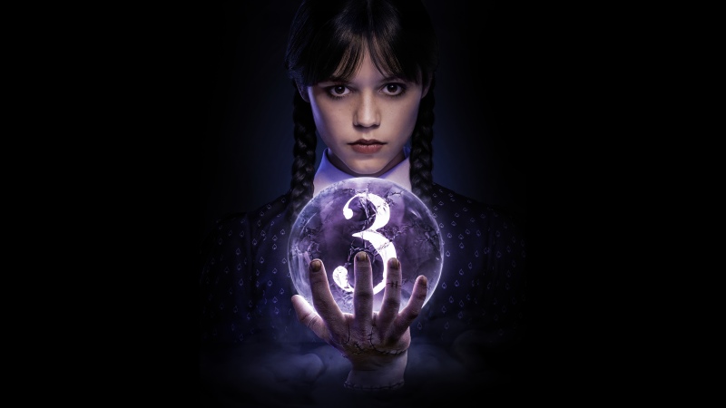 Wednesday (Netflix), Season 3, Jenna Ortega as Wednesday Addams, 5K, Dark background, Wallpaper