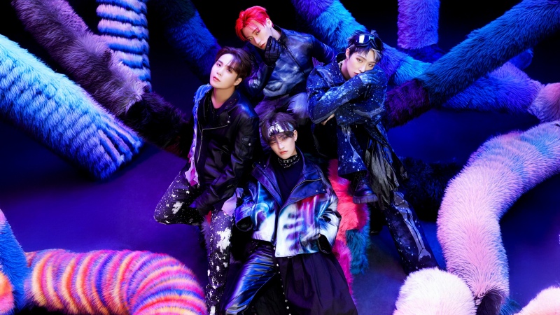 ATEEZ, Boy band, Korean singers, K-pop group, Neon, Vibrant, Wallpaper