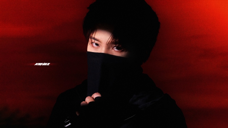Jongho, ATEEZ, Red background, 5K, South Korean Singer, Wallpaper