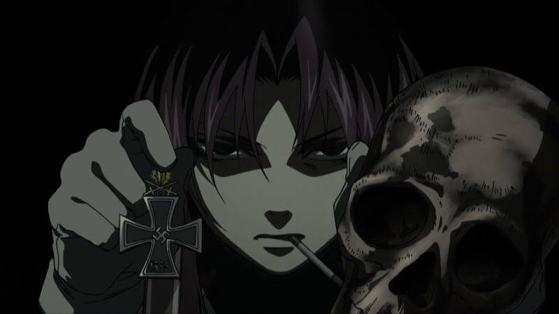 Revy (Black Lagoon), Iron Cross, Dark aesthetic, Black Lagoon, Black background, Skull, Wallpaper