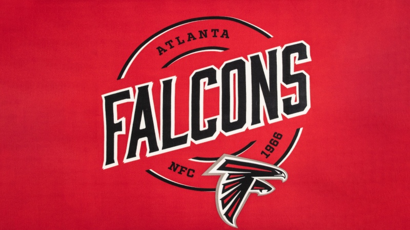 Atlanta Falcons, NFL team, Logo, Red background, American football team, Wallpaper