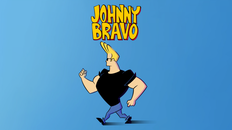 Johnny Bravo, 5K, Minimalist, Blue background, Funny, Cartoon, Muscular