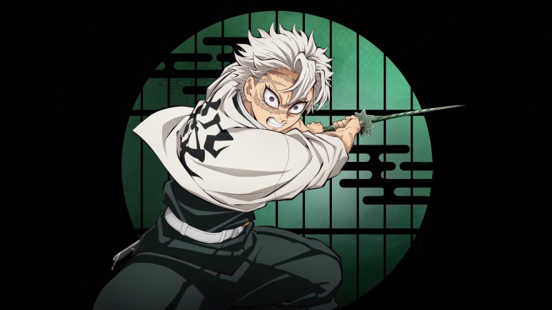Sanemi Shinazugawa - Infinity Castle, 5K, Anime movie, Demon Slayer: Kimetsu No Yaiba Infinity Castle, Black background, Sanemi Shinazugawa, Wallpaper