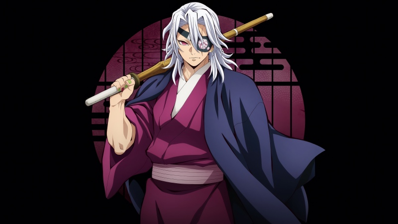 Tengen Uzui - Infinity Castle, 5K, Anime movie, Demon Slayer: Kimetsu No Yaiba Infinity Castle, Black background, Tengen Uzui, Wallpaper