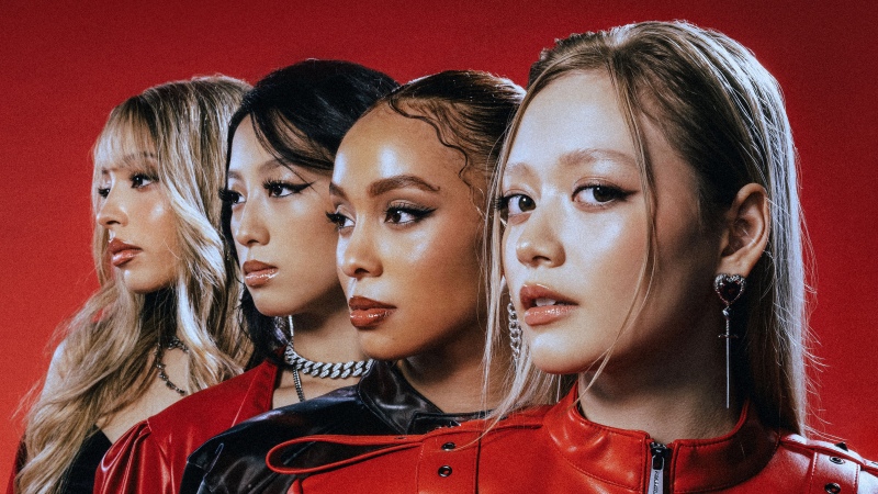 Girlset, Girl group, American singer, 5K, Red background
