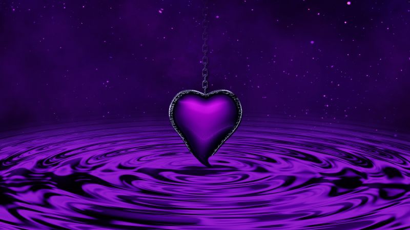 Purple Heart, Water, Waves, Stars, Chain, Purple background, 5K, Wallpaper