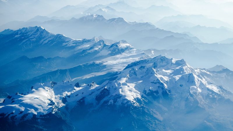 Swiss Alps, Snow covered, Mountains, Glacier, Switzerland, Mountain Peak, Aerial, Fog, Wallpaper