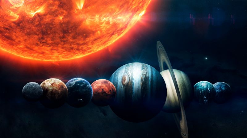 Solar system, Planets, Sun, Orange, Stars, Burning, Earth, Mars, Jupiter, Red planet