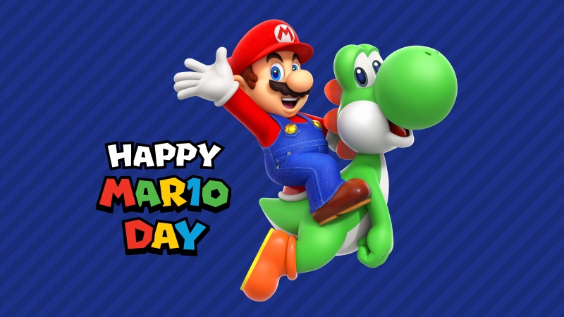 Happy Mario Day, 5K, Blue background, Stripes