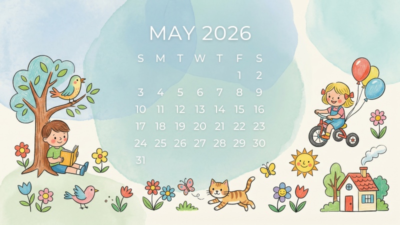 May 2026 Calendar, Cute children wallpaper